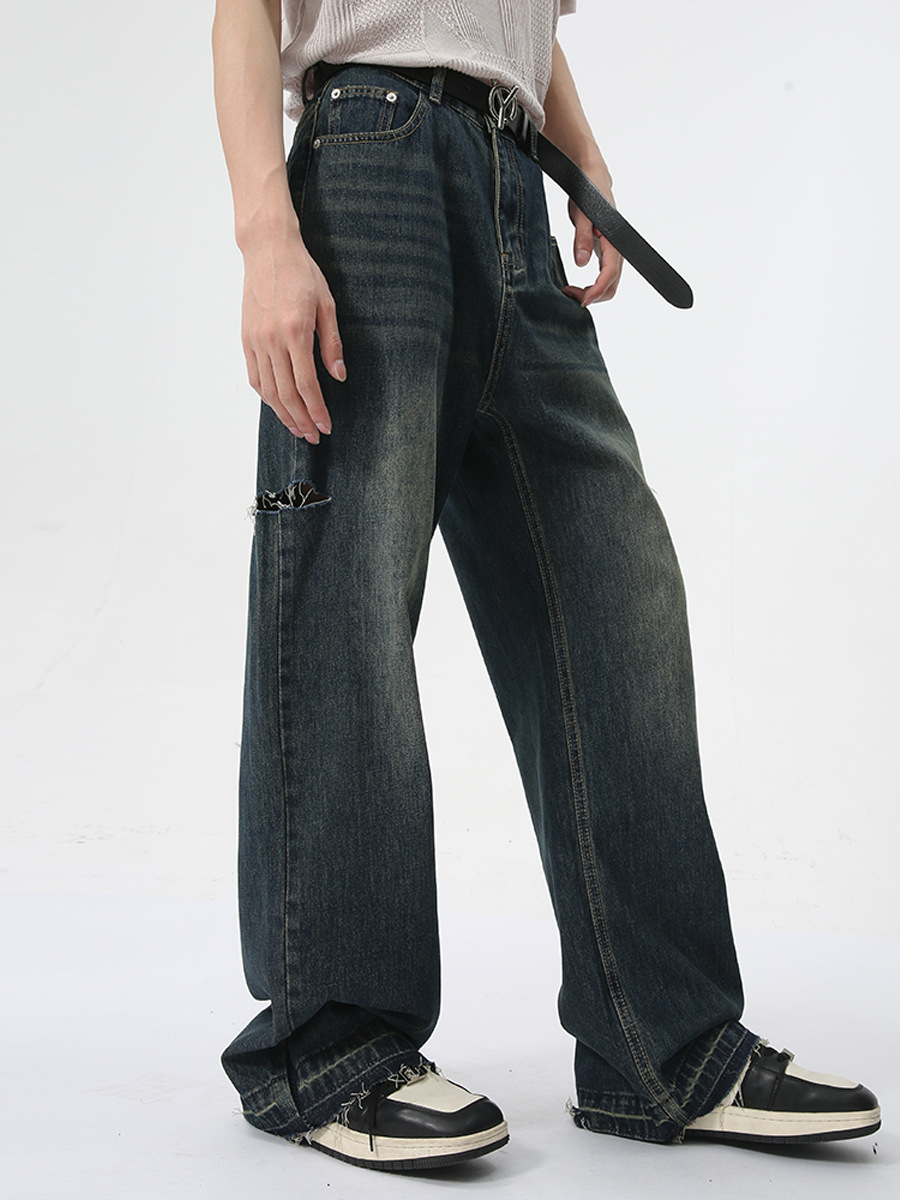 MTLCLOTHES Hombres| 2024 verano nuevos productos Meichang calle agujeros laterales diseño sensación de jeans delgados