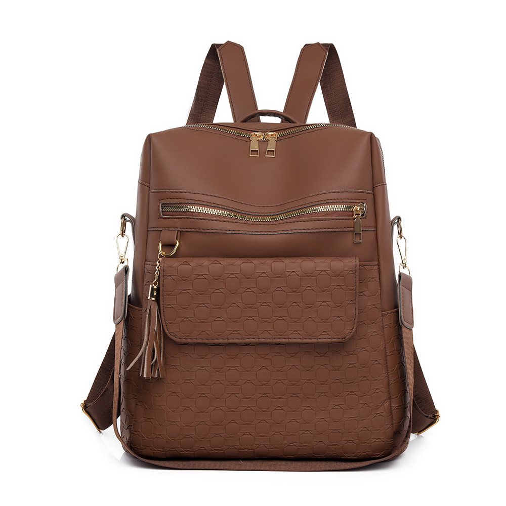 Mochila de cuero suave de color de contraste para mujer nueva transfronteriza Mochila de computadora de gran capacidad tejida de moda Mochila de mochila multiusos