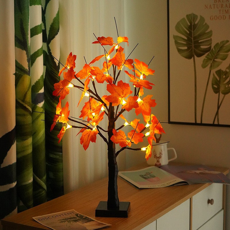 Cross-Border Popular Led Maple Leaf Tree Light Halloween Decoration Artificial Maple Leaf Atmosphere Indoor Tabletop Arrangement Night Light