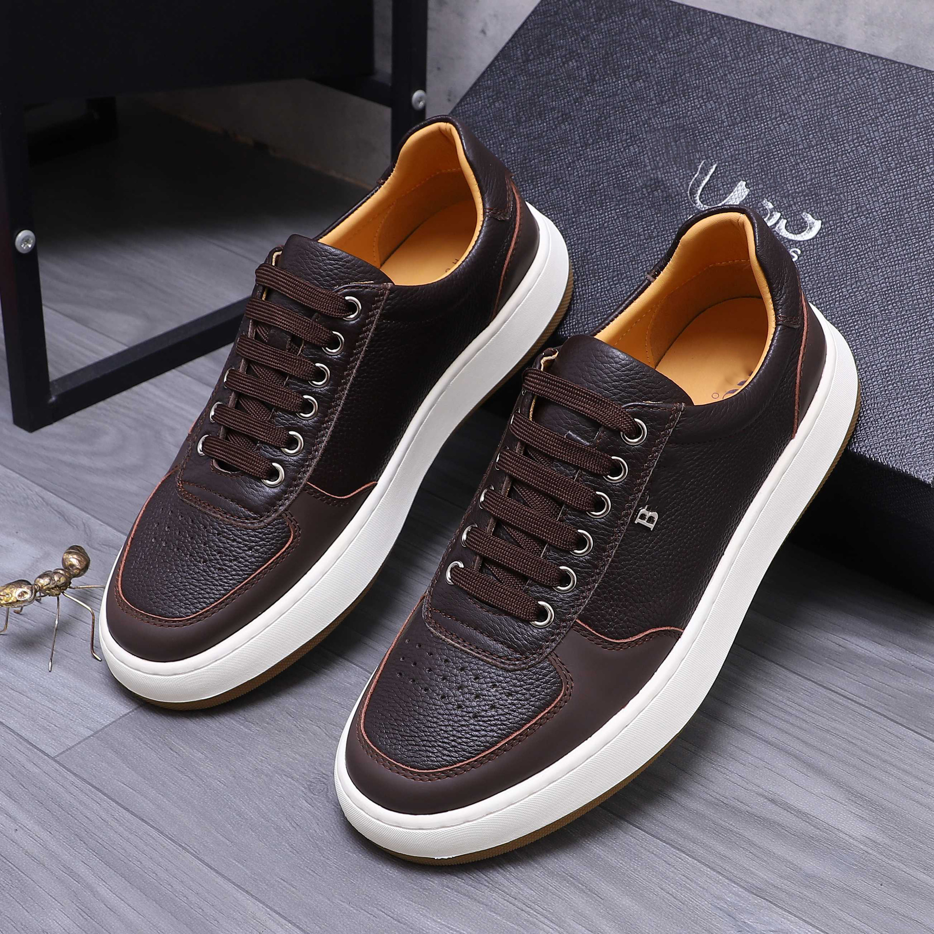 Quality Shoes High-End Trendy Versatile Fashion Men's Shoes Genuine Leather Patchwork Breathable Low-Top Comfortable Casual_vogvips.com