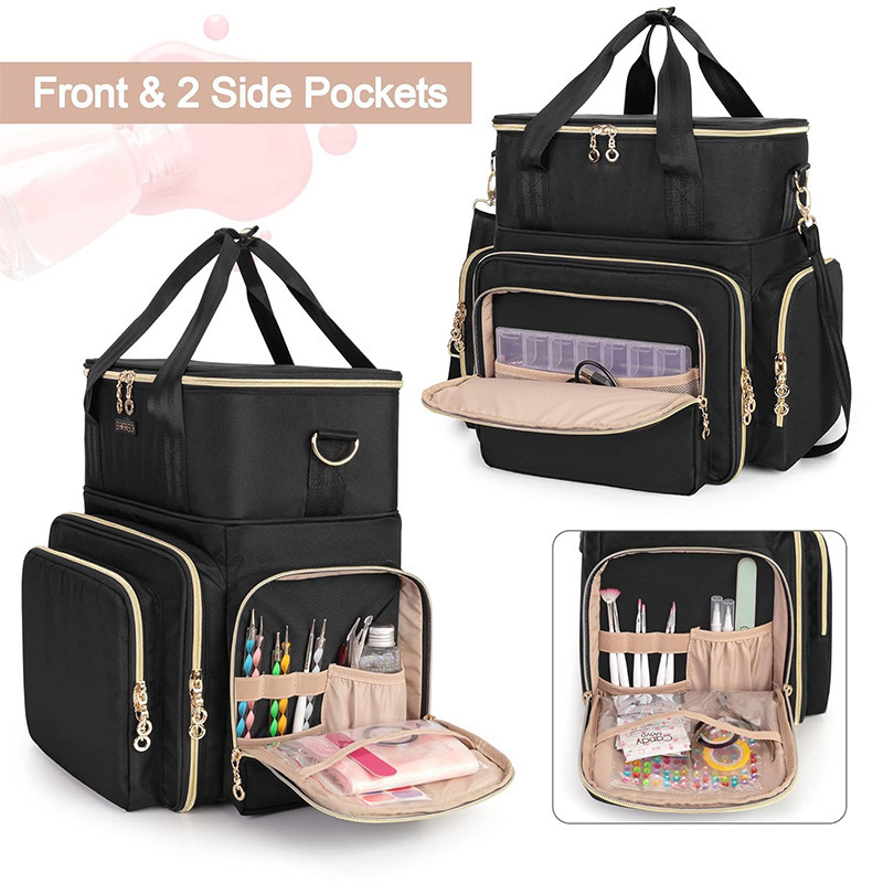 Nueva caja de almacenamiento de esmalte de uñas de doble capa, bolsa de acabado de esmalte de uñas con 2 bolsas extraíbles y kit de herramientas