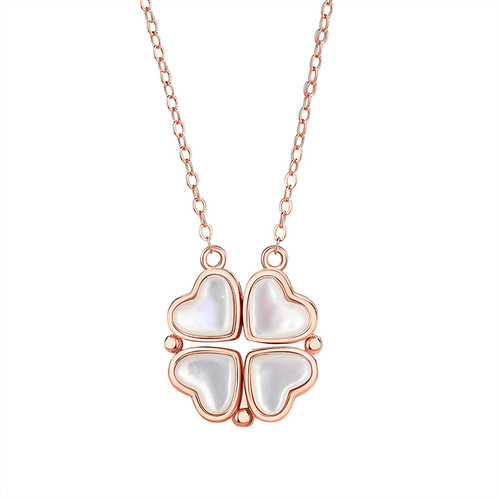 Jin Hongyu love four-leaf clover necklace for women, a two-band forest rose gold mother-of-pearl clavicle chain with a niche design