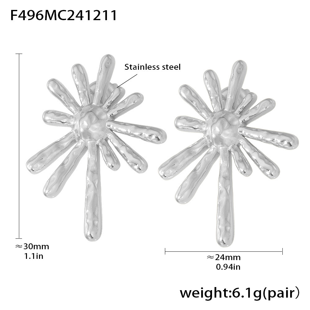 Square Sugar Stainless Steel Sunflower Radiant Earrings INS Style Exaggerated Personalized Earrings_voghion.com