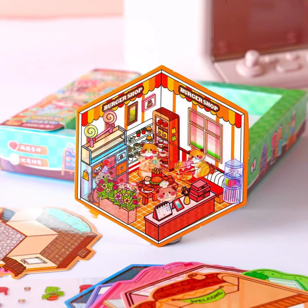 Colección de pegatinas de escena en miniatura para niños hechos a mano diy puzzle juguetes de regalo mini paisajismo pegatinas caja de regalo