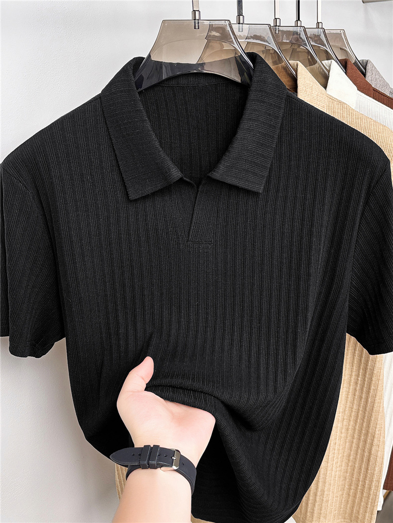 Men's Seagull Collar Short Sleeve Polo Shirt, Lightweight Quick-Dry Stretch Fabric, Unique Asymmetrical Design, Comfort-Fit Casual Top_viptrois.com