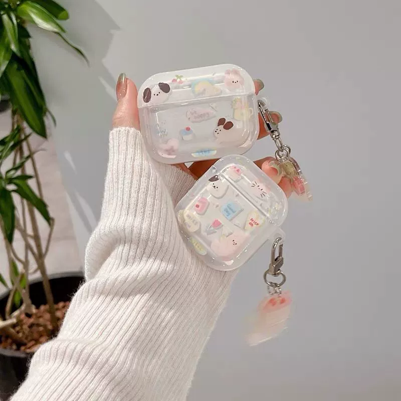 Чехол для наушников Apple AirPods 4 в корейском стиле, с изображением животных (собака), защитный чехол для наушников Pro3, подвеска