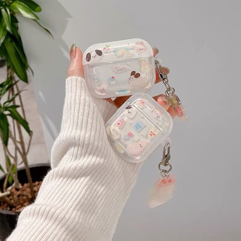 Korean Style Suitable for Apple AirPods 4 Cherry Animal Dog Earphone Protective Case Pro3 Earphone Shell Pendant