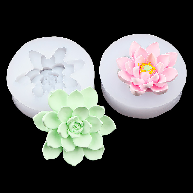 Molde de silicona carnosa de loto tridimensional, postre de chocolate, aromaterapia, vela de coche, decoración de yeso, molde decorativo