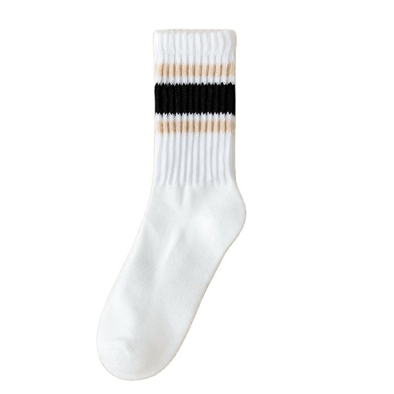 Men's Mid-Calf Winter Sports Striped Socks with Thick Fleece Lining, College Style, Warm, Towel Bottom, Antibacterial, Logo