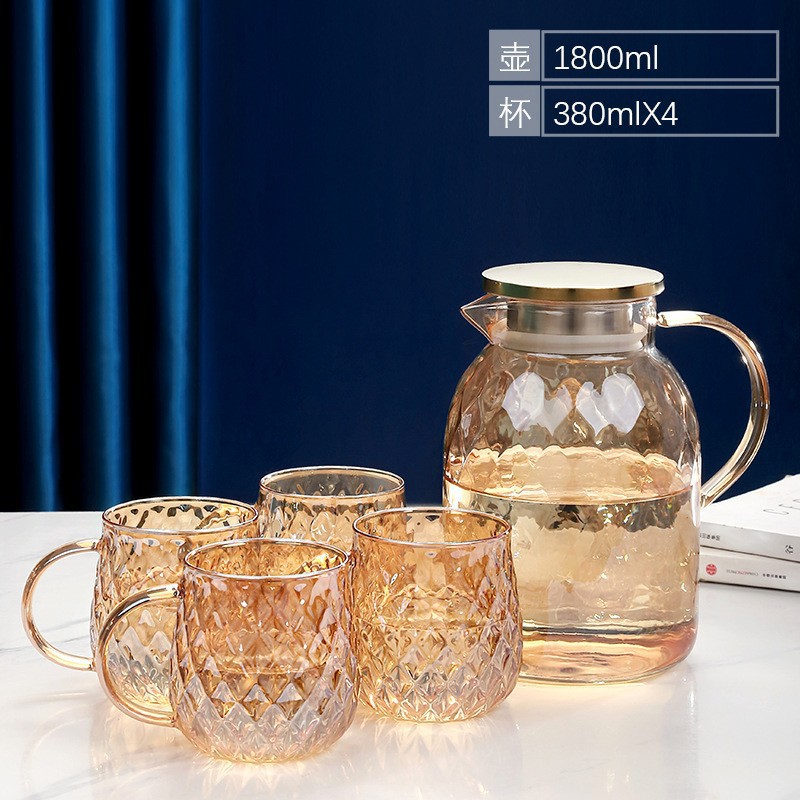 Eliminación de almacenamiento de alta borosilicona tetera de agua fría de vidrio resistente a altas temperaturas tazas de agua set de té de vidrio inventario de artículos solitarios detectados por filtración