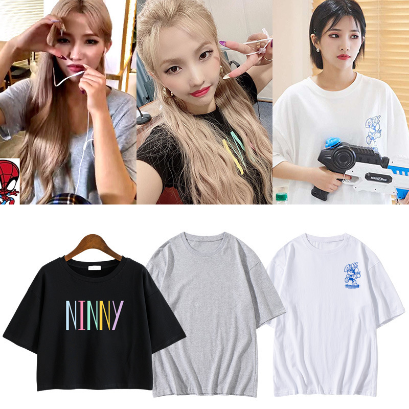 gidle Quan Zhaoyan Tian Xiaojuan Song Clothes Same Style Loose Printed Casual Round Neck Short Sleeve T-shirt