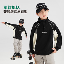 男童机车风卫衣复古拼接儿童秋装春秋款新款立领上衣帅气男孩潮酷