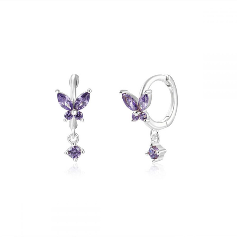 European And American S925 Silver Needle Inlaid Zircon Butterfly Ear Buckle display picture 10