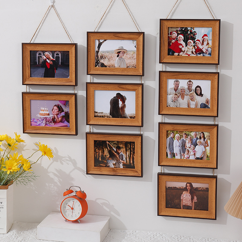 Wall-Mounted Multi-Link Photo Frame Multi-Square Grids 6inch 7inch Retro Hanging Picture Frame Art Photo Family Photo Frame Cross-Border