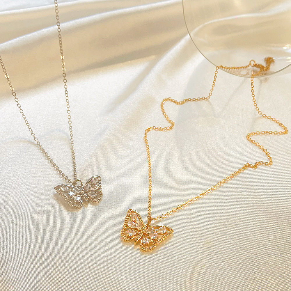 Womenu0027S Elegant Butterfly Copper Zircon Necklace Inlay