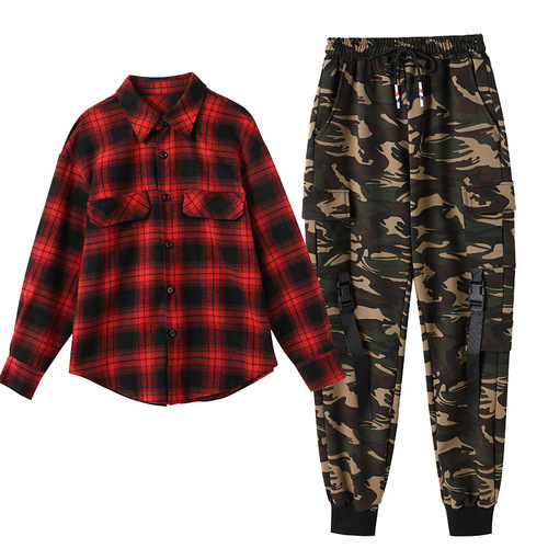Tingzi Beauty Square Dance Costume New Set Spring Check Collared Shirt Loose Dance Wear Ghost Step Dance Group Performance Suit