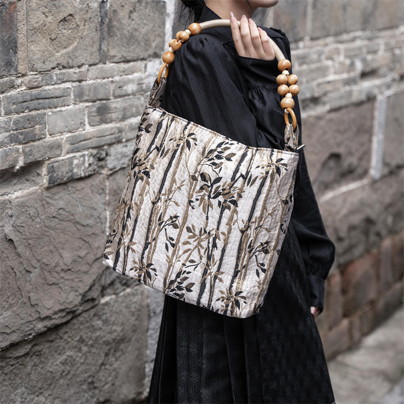 Chinese Style New Trendy National Style Women's Fashion Jacquard Elegant Bamboo Handbag Simple Trendy Cheongsam Hanfu Bag Chinese Style New Trendy National Style Women's Fashion Jacquard Elegant Bamboo Handbag Simple Trendy Cheongsam Hanfu Bag
