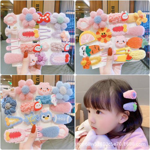 Korean Style Autumn/Winter Children Plush Hair Clips Cute Baby Short Hair Clips Headband Princess Girls Hair Accessories Cartoon Set