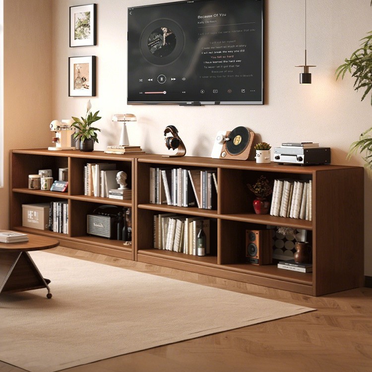 Solid Wood Bookshelf Tv Storage Cabinet Living Room Floor-Standing Storage Rack Wall Storage Grids Cabinet Free Combination Bookcase