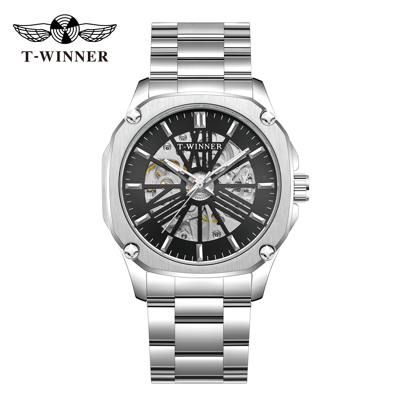 T-WINNER8216 nueva correa de aleación reloj mecánico automático reloj de moda de negocios impermeable para hombres