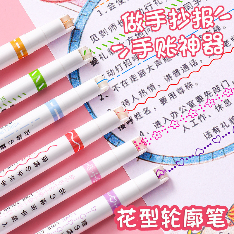 Fluorescent pen floral outline pen curved pen planner pen marking student colorful marking handcraft report notes diary