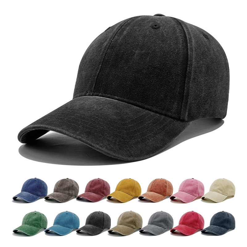 Summer 38-Color Pure Cotton Vintage Washed Baseball Cap Soft Top Solid Color Sunshade Sun Protection Peaked Cap Embroidered Custom Logo