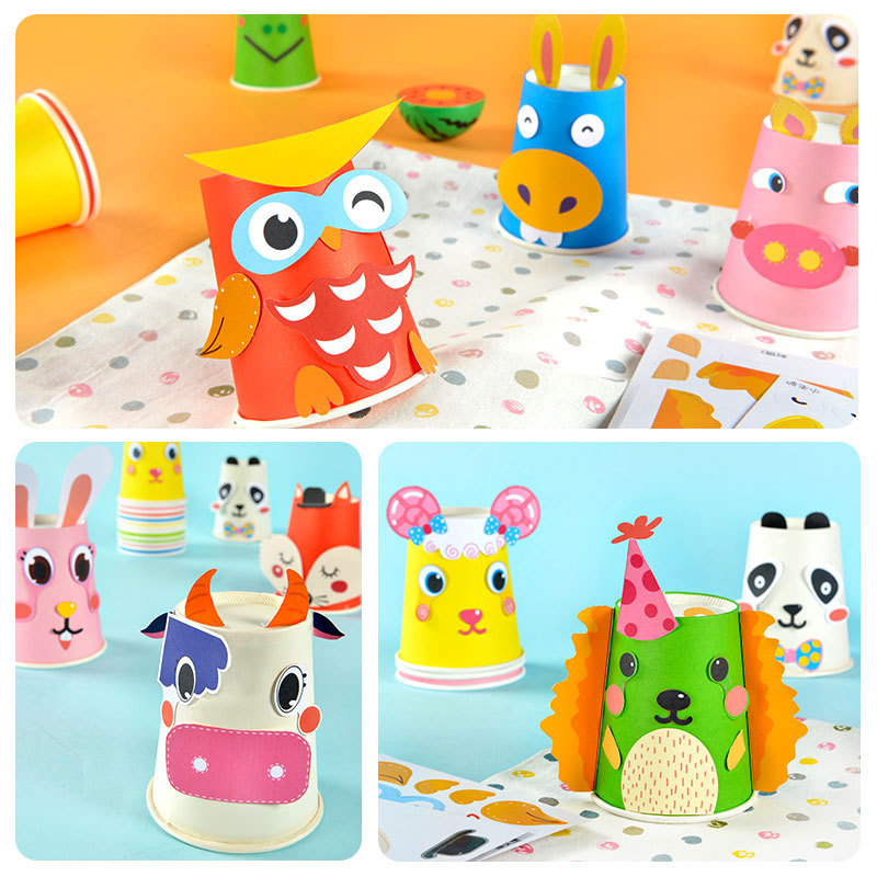 子供手作りdiy制作材料バッグ紙コップ画幼稚園カラー紙コップシール知育玩具|undefined