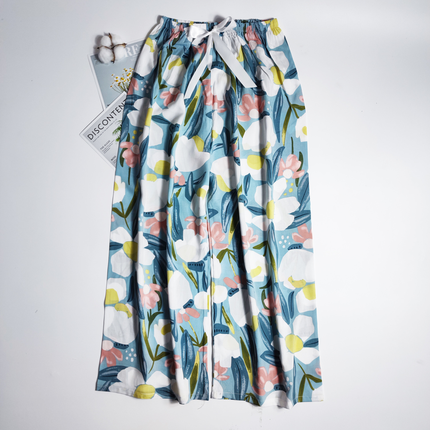 Pantalones de pijama de verano Source 45 de algodón y seda, pantalones anchos de nueve puntos para mujer, finos, talla grande, pantalones holgados para aire acondicionado, pantalones de playa