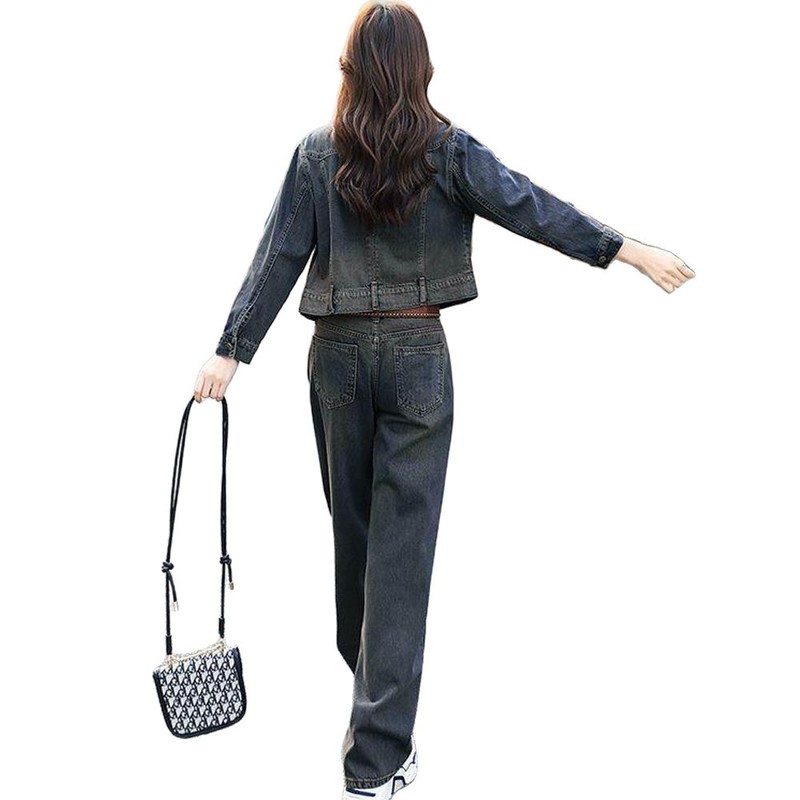 2025新款秋牛仔外套两件套女洋气时尚小个子气质女神范高级感套装|undefined