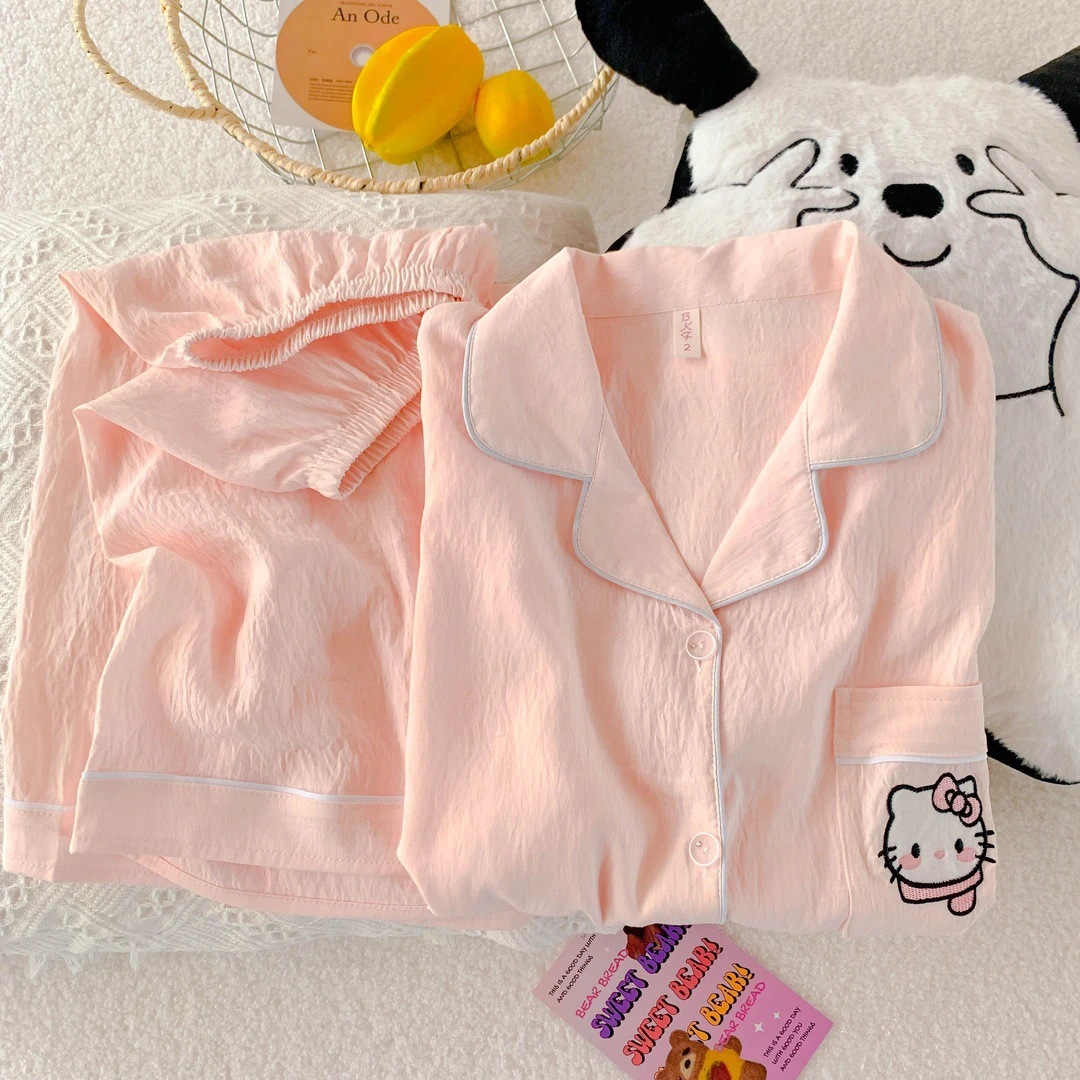 Nube de algodón pijama de mujer verano nueva pareja dibujos animados ropa de hogar suelta delgada estudiantes pantalones cortos de mangas cortas dos piezas
