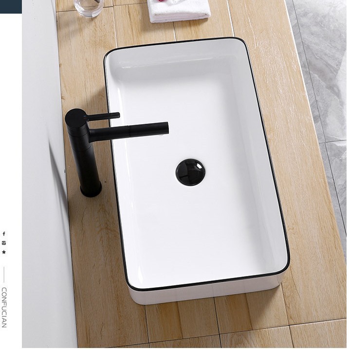 Nuevo borde Delgado mesa cuadrada arte lavabo de cerámica lavabo baño bañera al por mayor