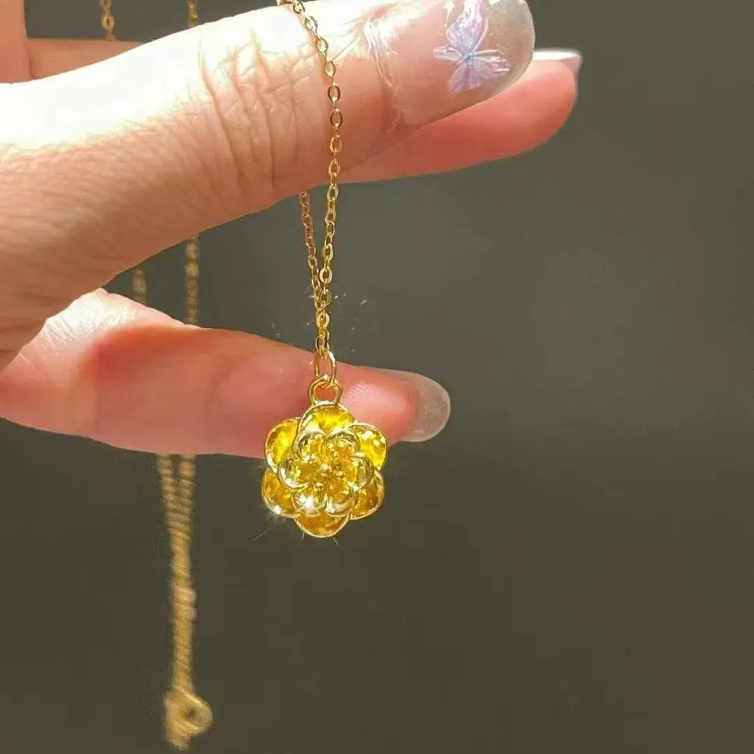 黄金莲花吊坠足金999富贵花挂坠锁骨项链母亲节送妈妈送女友礼