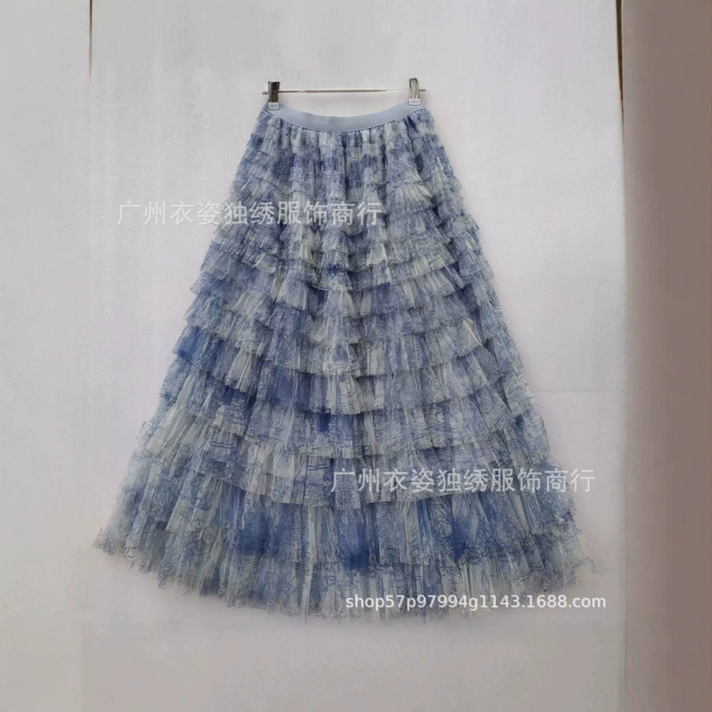 Tie-Dye Ink Print Mesh Skirt Plus Size Women's Mid-Length Skirt High-Waisted A-Line Fluffy Cake Fairy Gauze Skirt Tie-Dye Ink Print Mesh Skirt Plus Size Women's Mid-Length Skirt High-Waisted A-Line Fluffy Cake Fairy Gauze Skirt