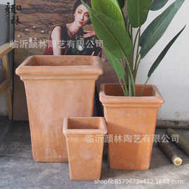 美式田园花盆做旧红陶盆粗陶文艺INS风方盆加厚出口外贸景观盆