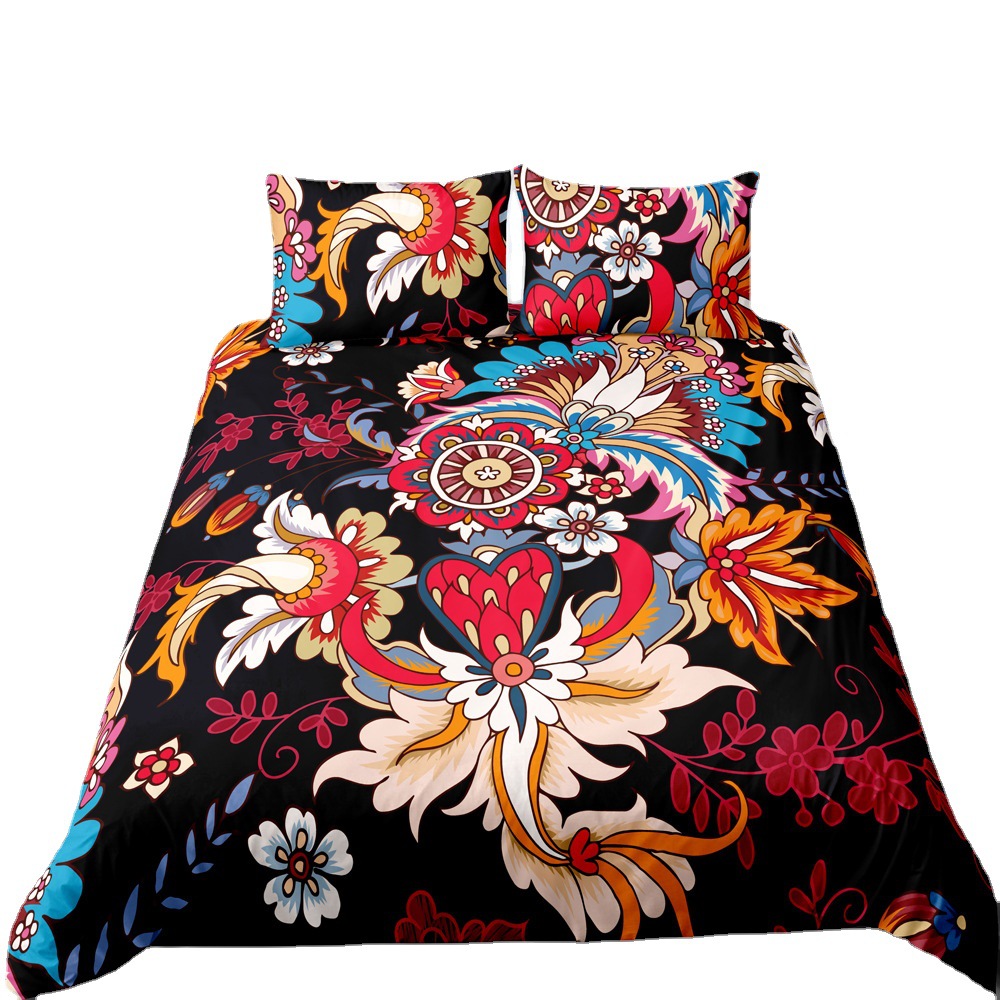 Parure de lit trois pièces de style ethnique imprimé numérique, housse de couette et taie d'oreiller, personnalisable, nouvelle collection_voghion.com