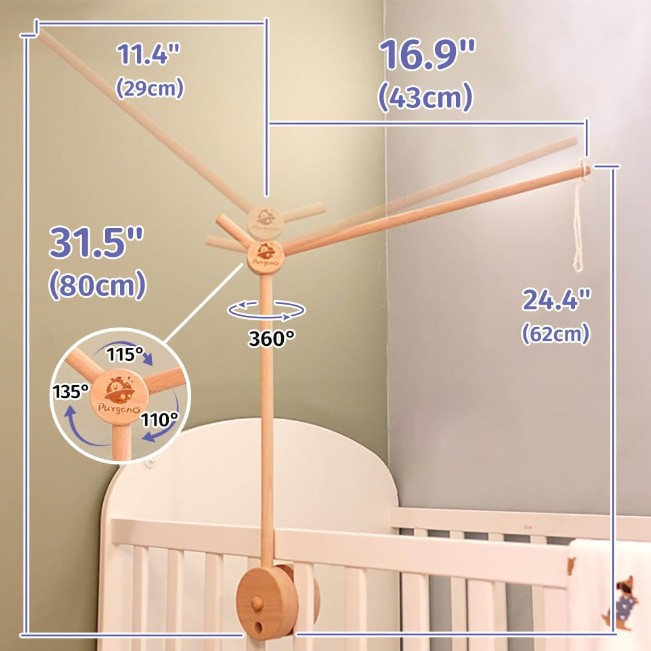 Wooden Mobile Arm Moving Bed Holder Accessories Infant Soothing Toy Music Box Bed Bell Bracket