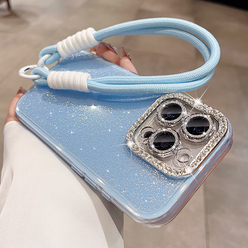 Polvo de brillo de lujo simple y ligero para iPhone 15 lente de diamante flash 16ProMax funda para teléfono móvil 14 Apple 13 femenino 15PM