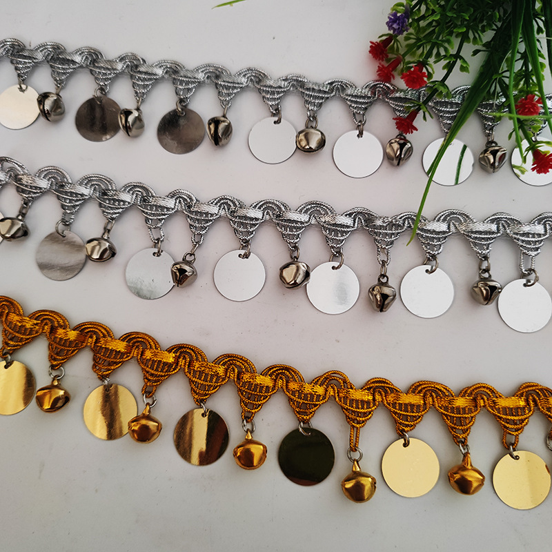 手工弯九针开口圈挂20MM圆片加铃铛平阳宝塔表演花边辅料精致