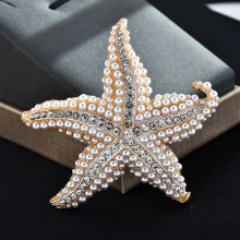 厂家批发珍珠海星胸针中性款闪亮水钻海星动物派对胸针服装饰品
