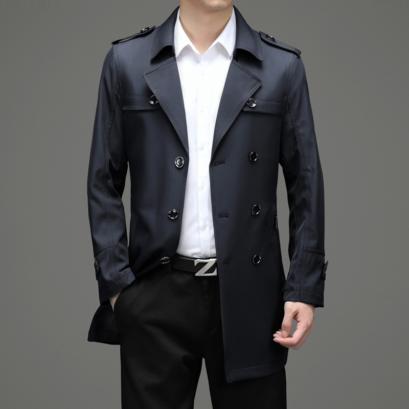 Monochrome Man- 2024 Early Business Mid-Length Double-Breasted Trench Coat Men's Suit Collar Jacket Spring Autumn Outerwear Men_voghion.com