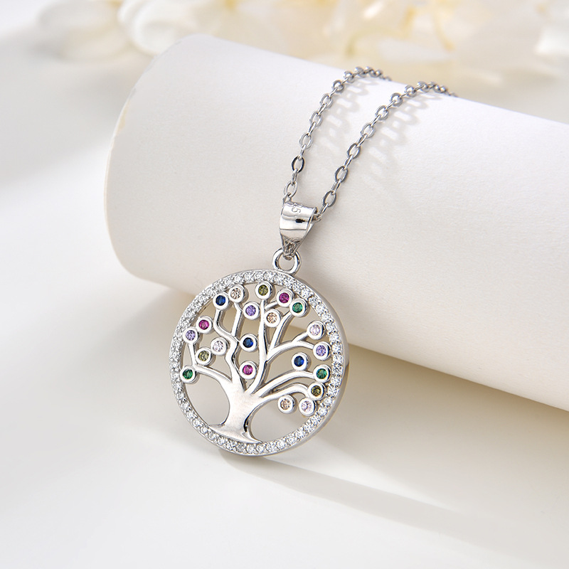 Collar con colgante Árbol de la Vida de plata de ley S925 con incrustaciones de circonita para mujer, estilo europeo y americano, lujo ligero, cadena de suéter de alta gama, venta al por mayor transfronteriza. image 7