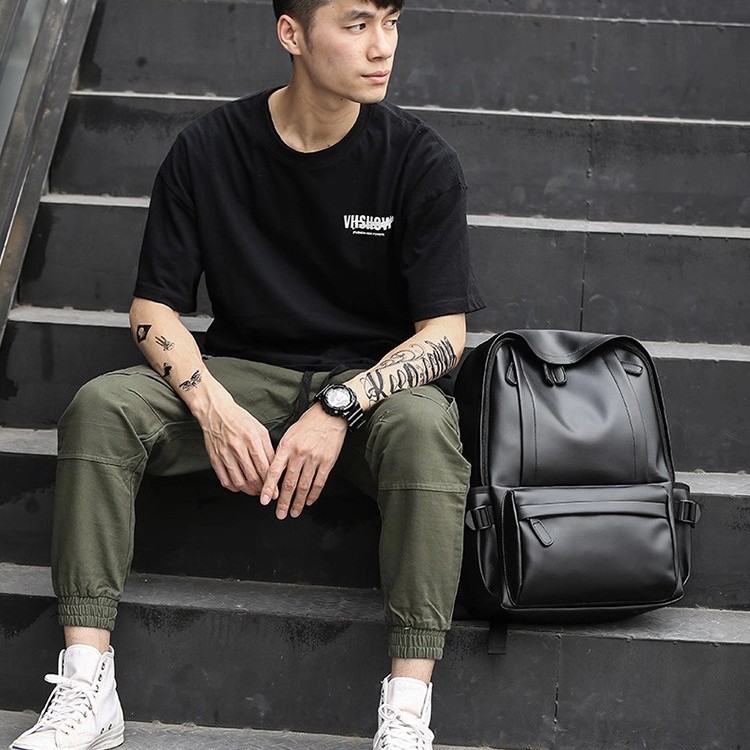 Men's Waterproof PU Backpack, Large Capacity Laptop Bag, Suitable For Commuting, Travel, Business Trips, And College_voghion.com