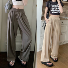 H2C2025夏季新款大码带内里冰丝阔腿裤山本裤棉麻质感休