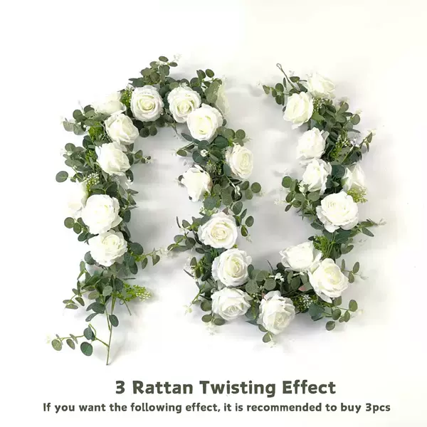 Amazon Cross-Border Same-Style Eucalyptus Leaf Rose Vine Home Artificial Flower Rose Vine Wedding Decorations