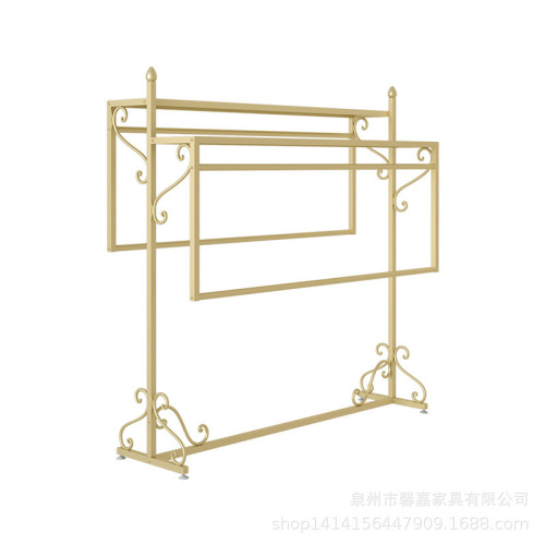 Island display rack in clothing store, floor-standing children's clothing store, golden display rack, clothing rack, shelf, double row hanger
