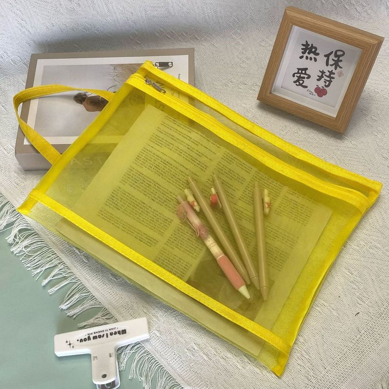 莫兰迪色A4手提双层文件袋试卷袋A6透明网纱笔袋大容量印刷logo|undefined