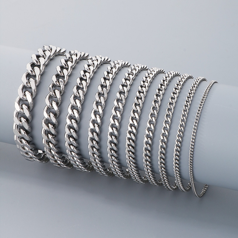 Fashion Cuban bracelet personality trend simple plain chain men's bracelet jewelry two-sided grinding Cuban chain bracelet accessories