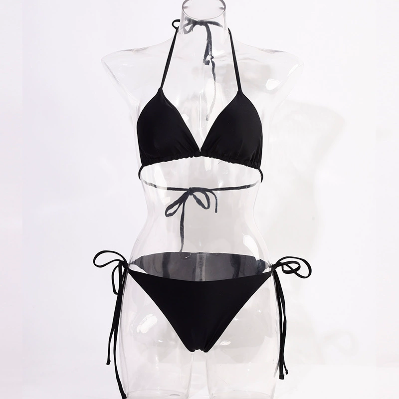 Women's Nylon Bikini Set, Split Top with Cups, Backless Tie, Sizes XS–XL