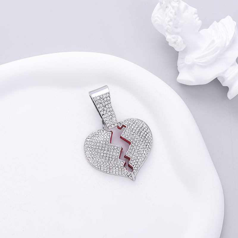 Broken Heart Pendant Necklace - Fashionable Diamond Collar Chain_voghion.com