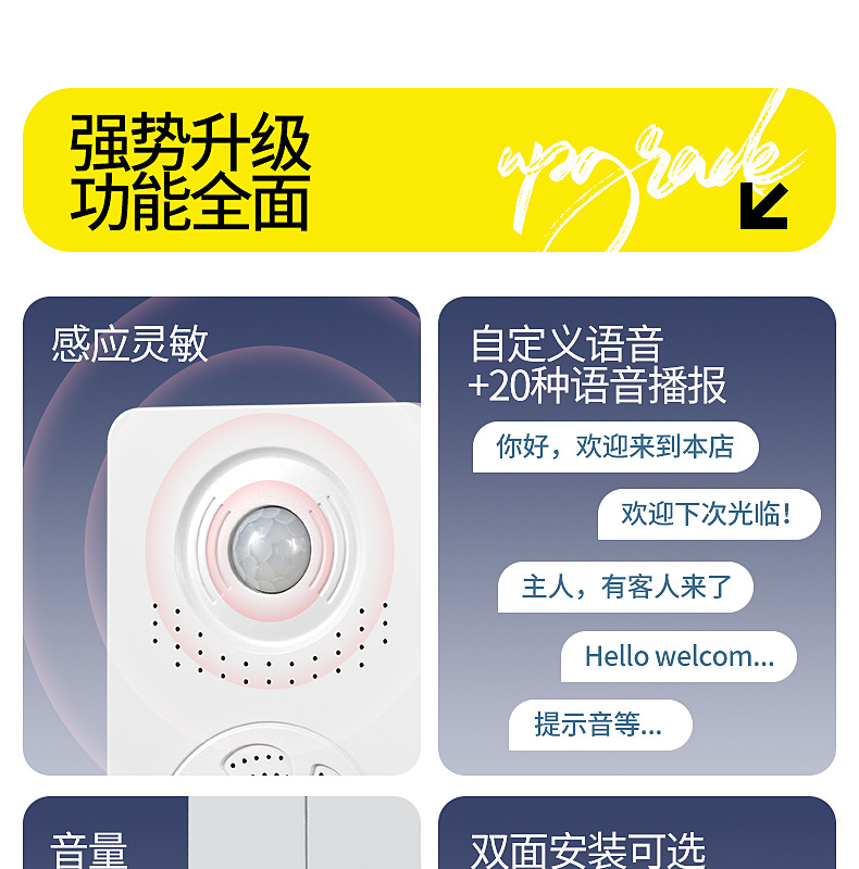 智能商用无线感应门铃超长待机锂电迎宾门铃红外线防盗报警器-阿里巴巴